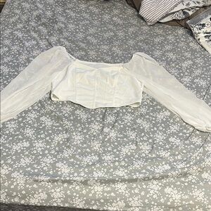 Mesh sleeved white womens top